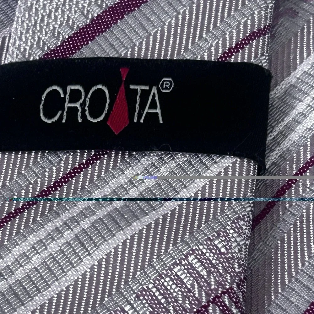 Croata Silk Tie Silver/pink/purple Stripe Hand finished Croatia Limited Edition